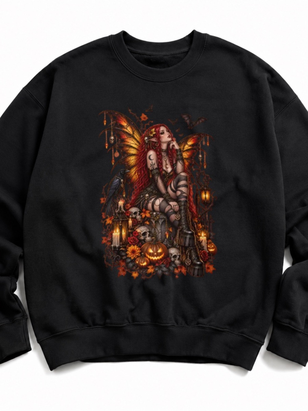 Gildan Black Halloween Fairy Graphic Sweatshirt with Orange Accents